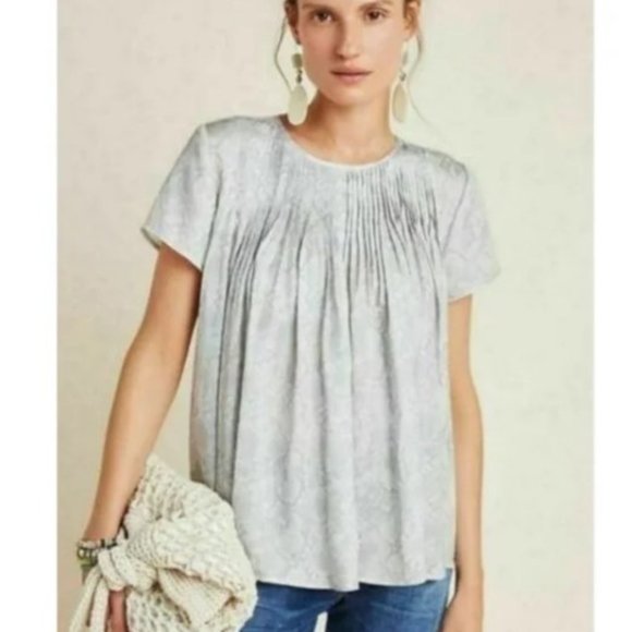 Anthropologie Dolan Pilar pleated snake print gray blouse top XS - Picture 1 of 10